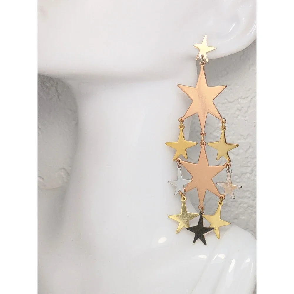 J.Crew Falling Stars Chandelier Earrings Tri Tone